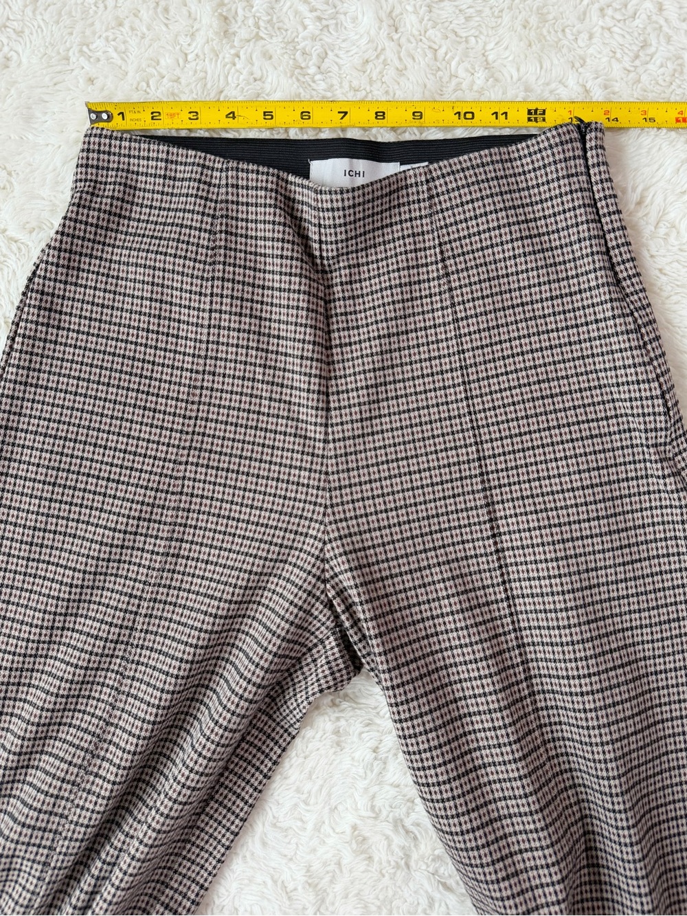 Ichi Woman Brown Black Checked High Waist Wide Leg Stretch Fabric Pants MEDIUM - Picture 8 of 12